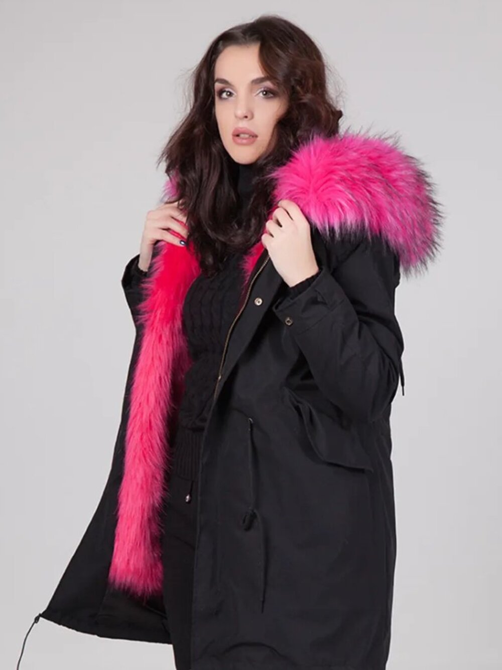 Pomkin 4-in-1 Black Winter Parka Pink Fur Hood NWT XS 0/2